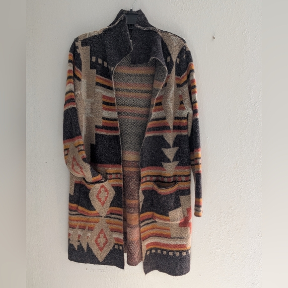 Geometric Patterned Open Front Sweater - Picture 1 of 5